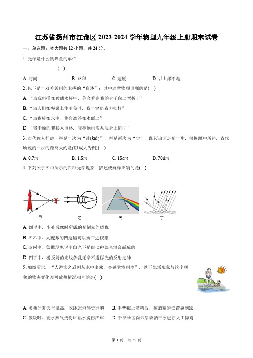 江苏省扬州市江都区2023-2024学年物理九年级上册期末试卷(含解析)