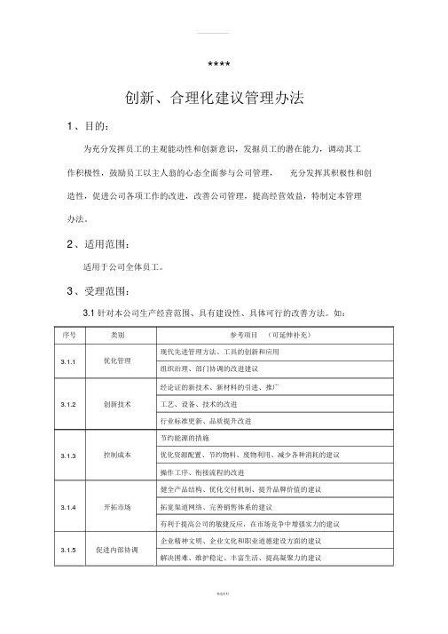 创新、合理化建议管理办法