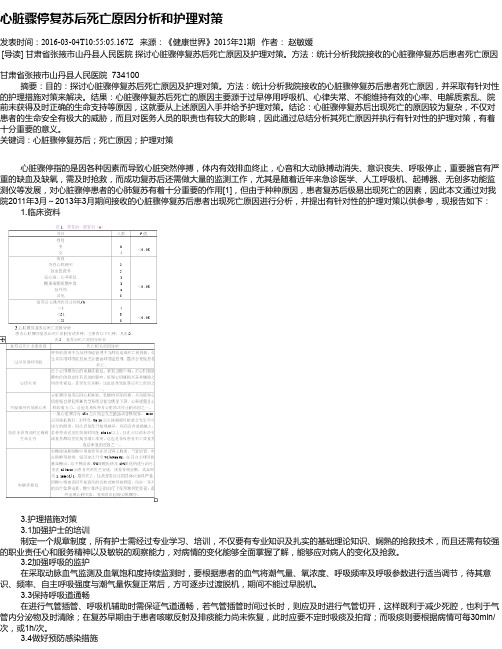 心脏骤停复苏后死亡原因分析和护理对策