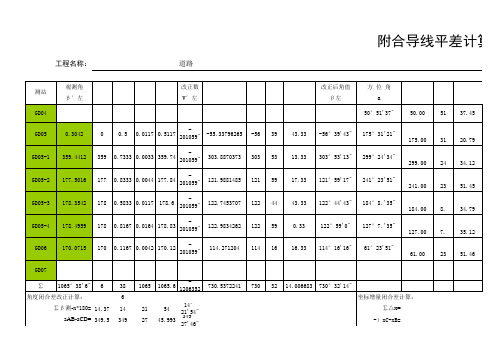 附合导线平差计算表Excel自动计算