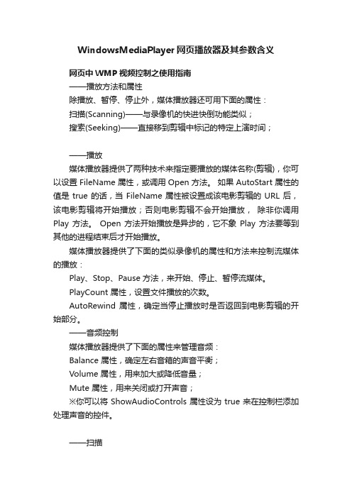 WindowsMediaPlayer网页播放器及其参数含义