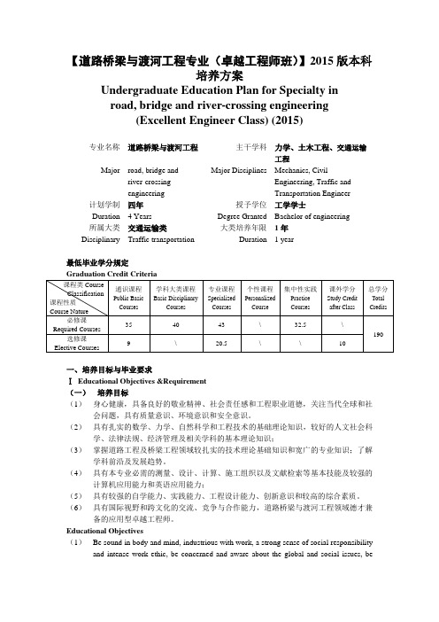 武汉理工大学 2015培养方案(道桥卓越)