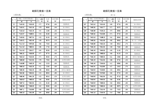 勘探孔数据一览表