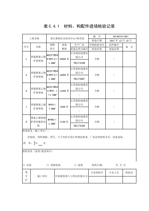 工程材料报审表004  电缆