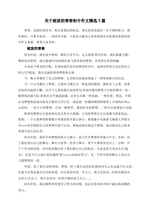 关于绽放的青春初中作文精选5篇