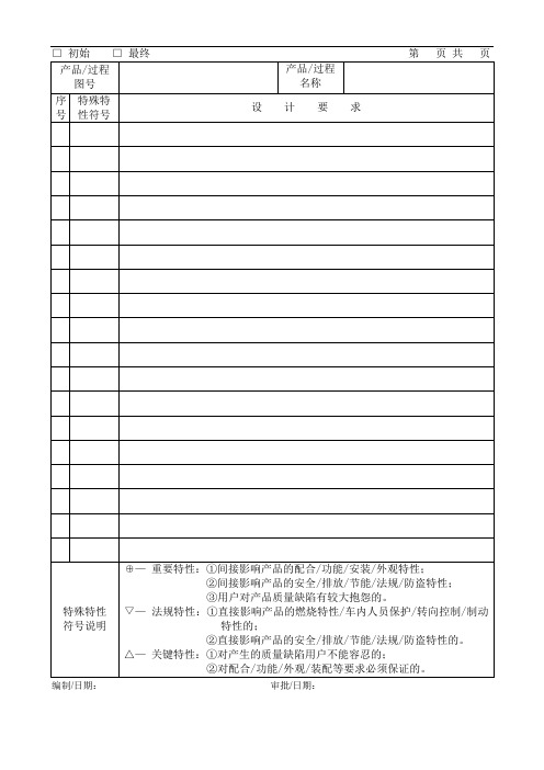 特殊特性清单