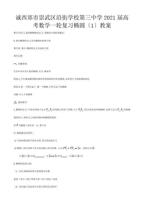 第三高考数学一轮复习 椭圆教案