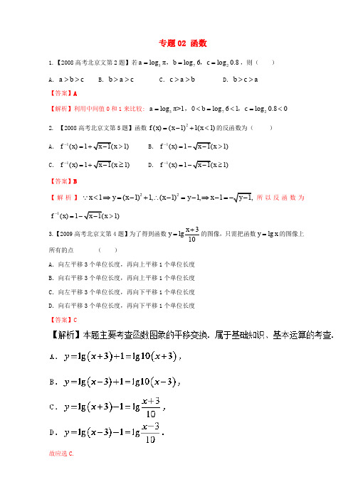 (北京专用)2018年高考数学总复习 专题02 函数分项练习(含解析)文