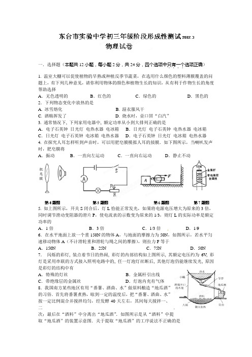 九年级物理下册3月阶段形成性测试题