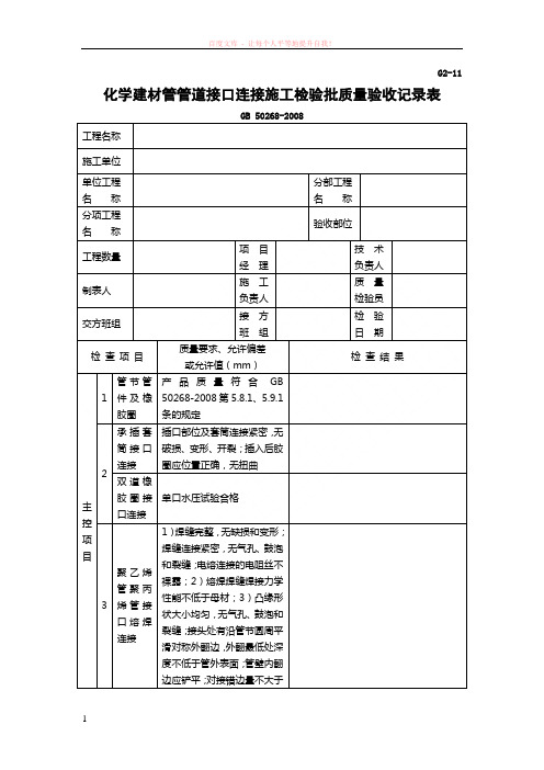 g2-11化学建材管管道接口连接施工检验批质量验收记录表 (1)