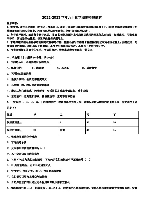 2022-2023学年辽宁省辽阳市名校化学九年级第一学期期末经典试题含解析