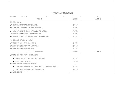 年度保密工作检查记录表