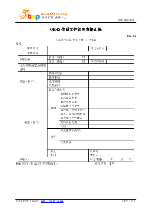 QEHS体系文件管理表格汇编