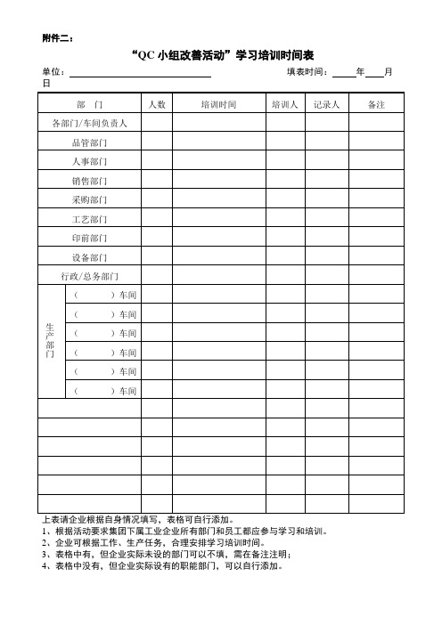 QC小组改善表格