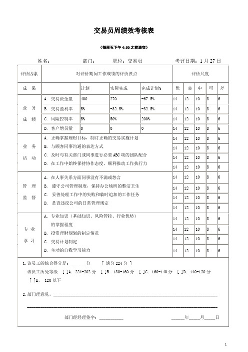 交易员周绩效考核表