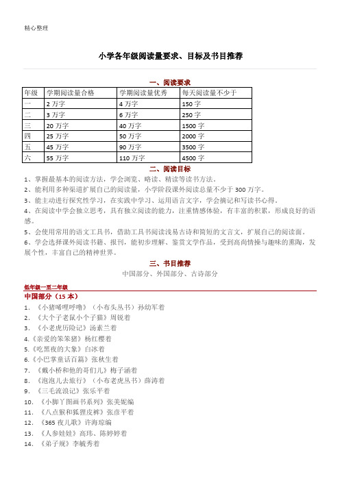 重点小学各年级阅读量要求