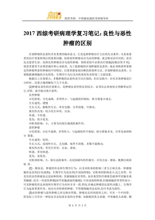 2017西综考研病理学复习笔记：良性与恶性肿瘤的区别