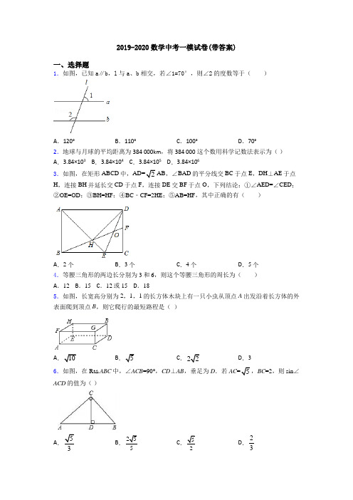 2019-2020数学中考一模试卷(带答案)