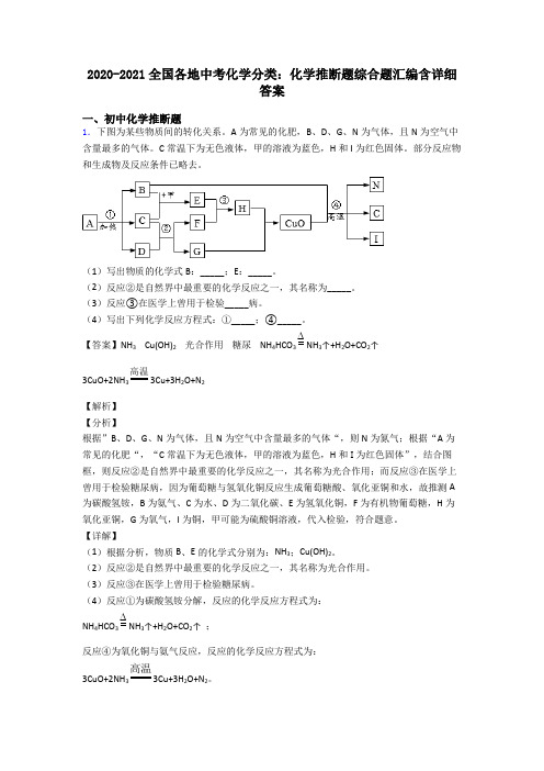 2020-2021全国各地中考化学分类：化学推断题综合题汇编含详细答案