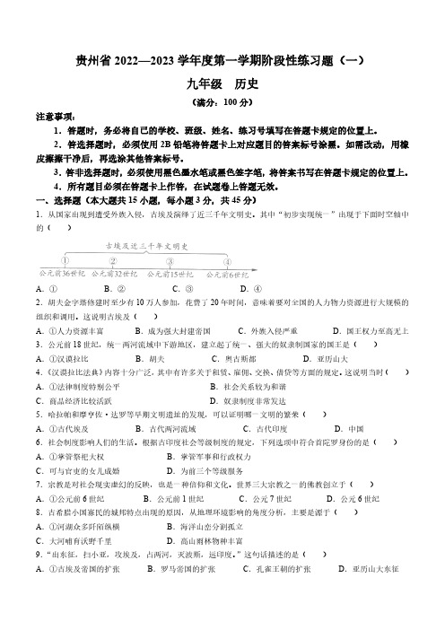 贵州省2022-2023学年九年级上学期期中历史试题(含答案 )