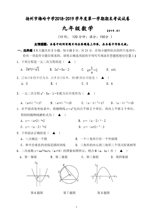 扬州市梅岭中学2018-2019 学年度第一学期期末考试试卷九年级数学(含答案)