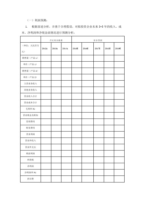 盈利预测参考模板