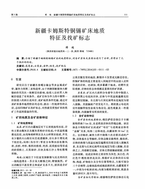 新疆卡姆斯特铜锡矿床地质特征及找矿标志