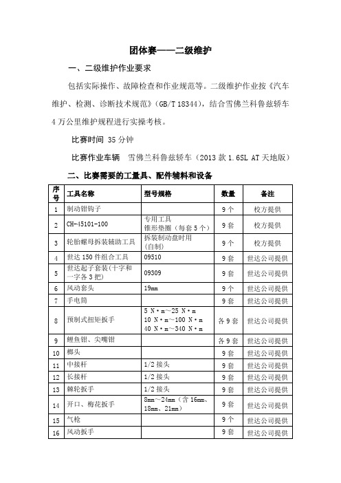 汽车二级维护比赛方案