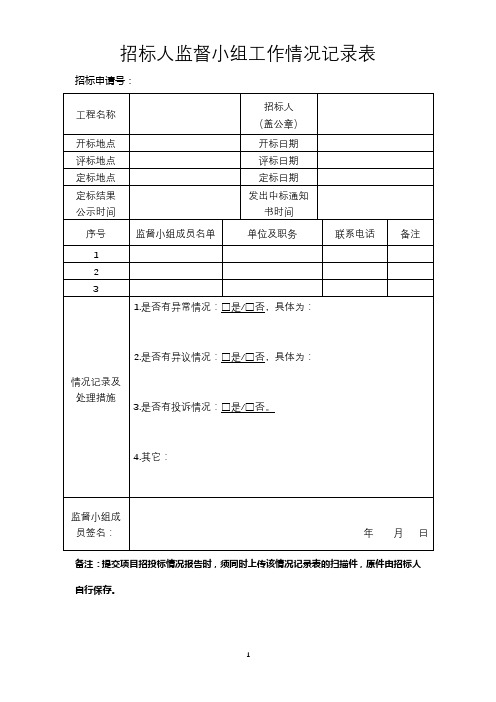 招标人监督小组工作情况记录表