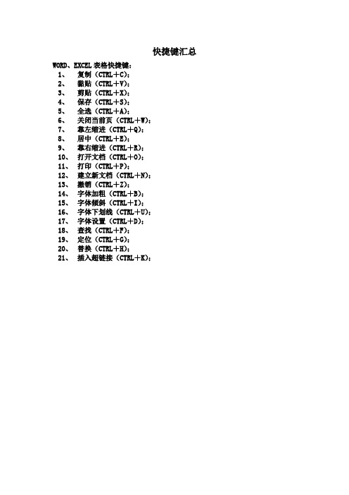 EXCEL、word、cad快捷键汇总