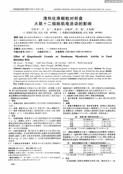 清热化滞颗粒对积食大鼠十二指肠肌电活动的影响