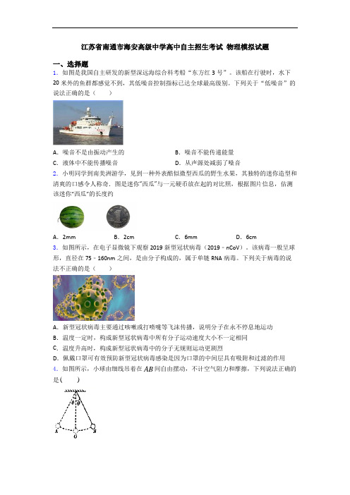 江苏省南通市海安高级中学高中自主招生考试 物理模拟试题