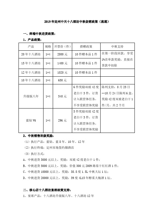 2019年定州中天十八酒坊中秋促销政策(流通版)