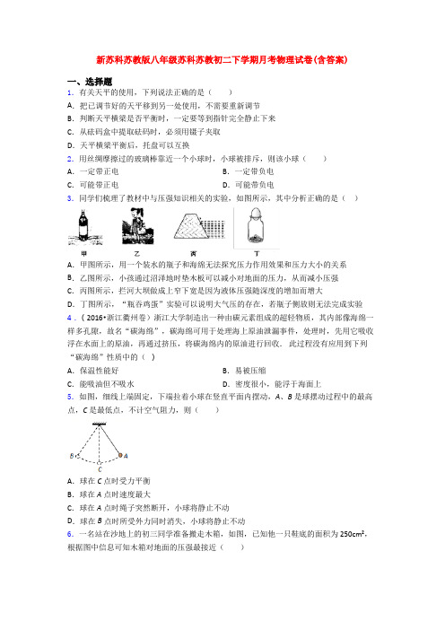 新苏科苏教版八年级苏科苏教初二下学期月考物理试卷(含答案)