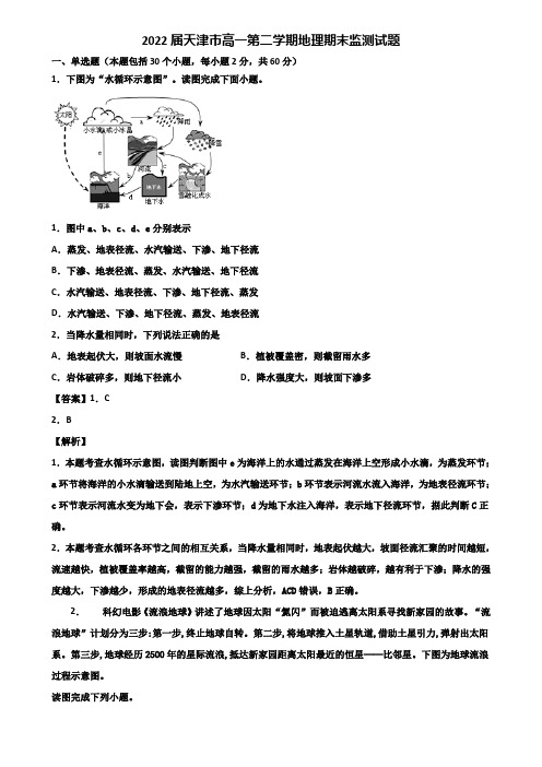 2022届天津市高一第二学期地理期末监测试题含解析