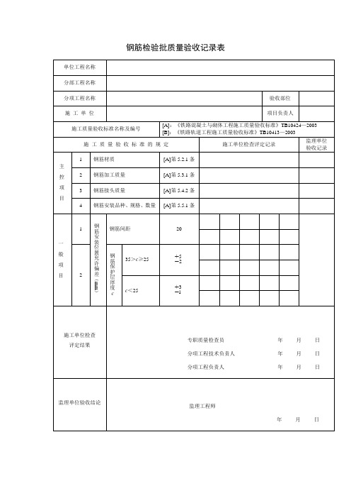 钢筋检验批质量验收记录表