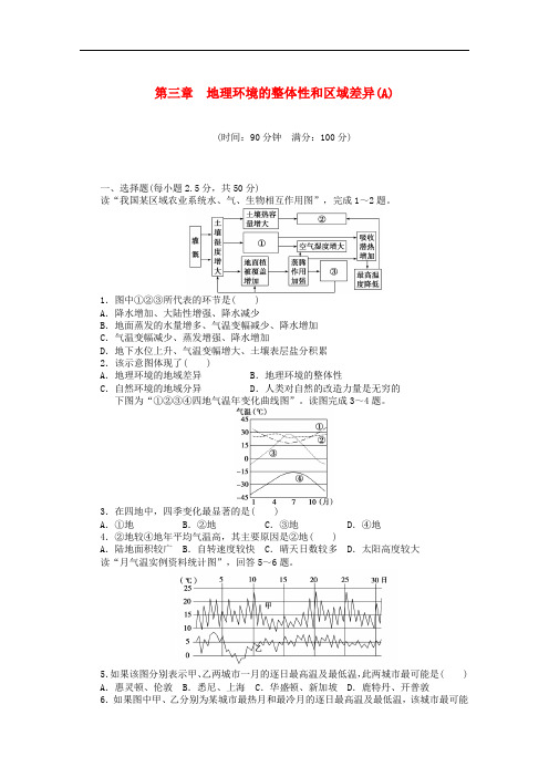 高中地理 第三章 地理环境的整体性和区域差异章末检测(A卷)中图版必修1(1)