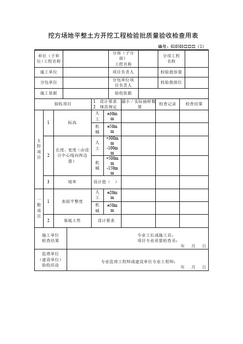 挖方场地平整土方开挖工程检验批质量验收检查用表