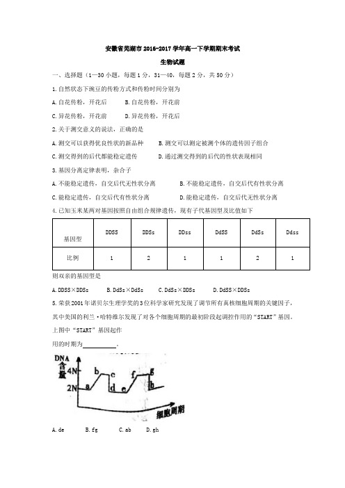 安徽省芜湖市2016-2017学年高一下学期期末考试生物试题+Word版含答案