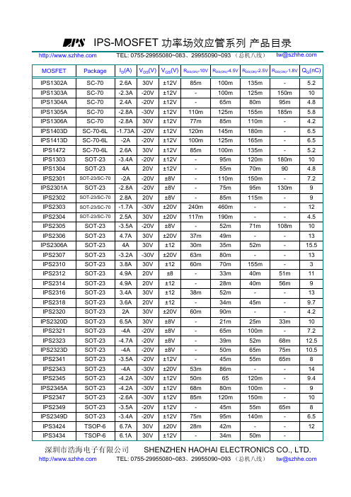 IPS-MOSFET 功率场效应管系列产品目录