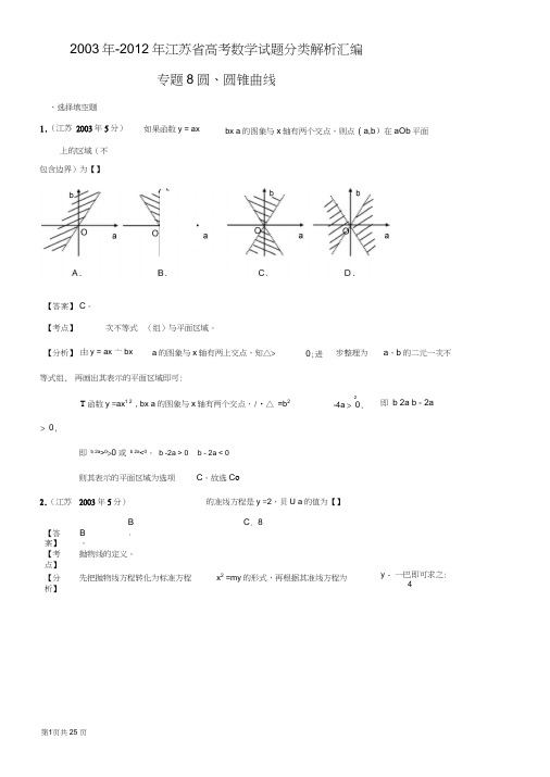 02-13年江苏高考试题专题8：直线与圆、圆锥曲线