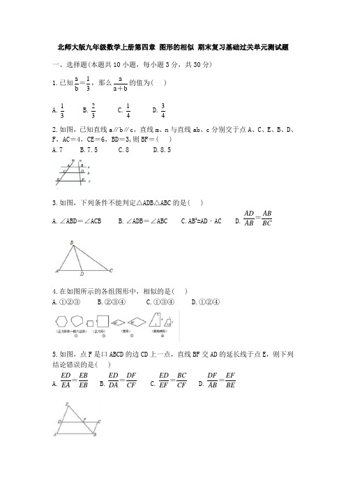 北师大版九年级数学上册第四章 图形的相似 期末复习元测试题(无答案)