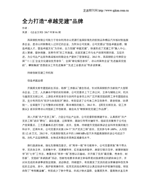 全力打造“卓越党建”品牌