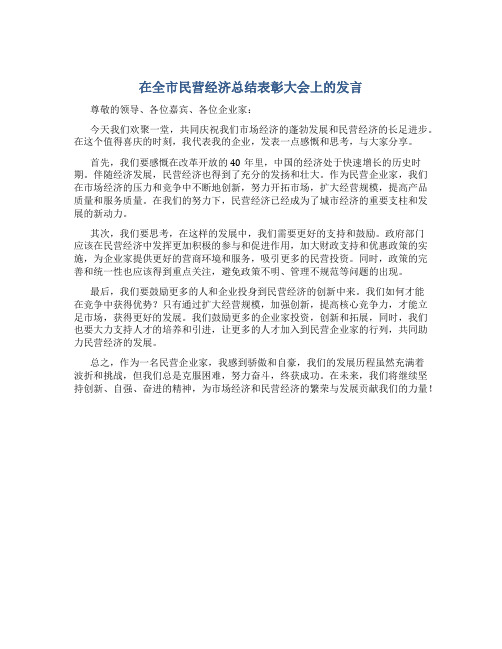 在全市民营经济总结表彰大会上的发言