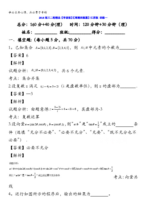 2016年高考数学二轮复习精品资料(江苏版)周测训1 含解析