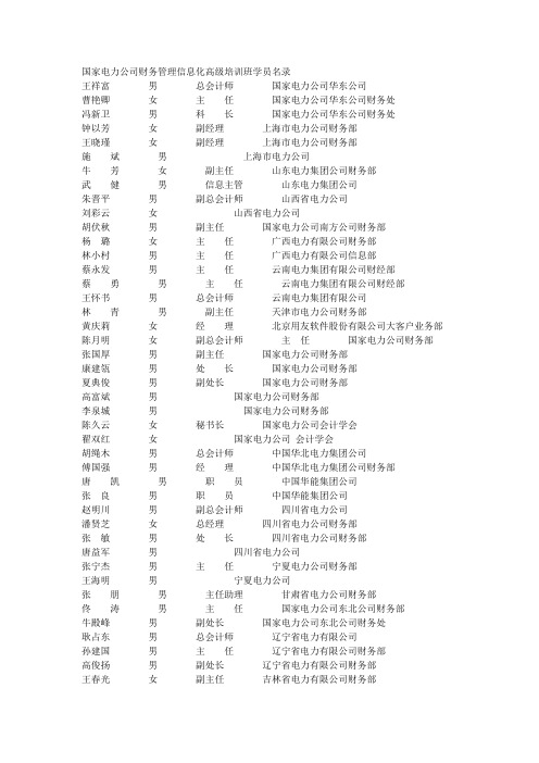 国家电力公司财务管理信息化高级培训班学员名录