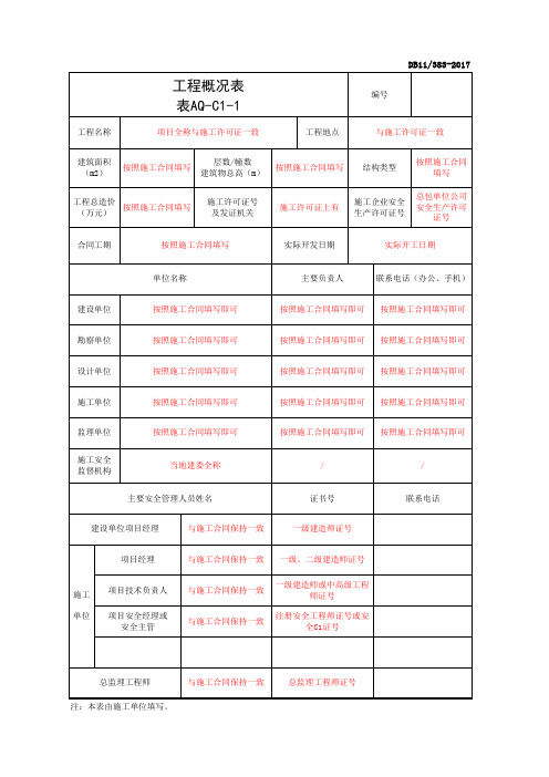 AQ-C1-1 工程概况表