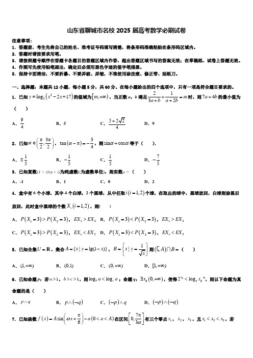 山东省聊城市名校2025届高考数学必刷试卷含解析