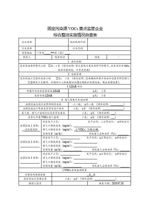 VOCs综合整治实施情况自查表