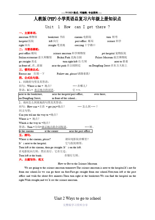 新人教版-(PEP)小学英语知识点-六年级上册-复习资料